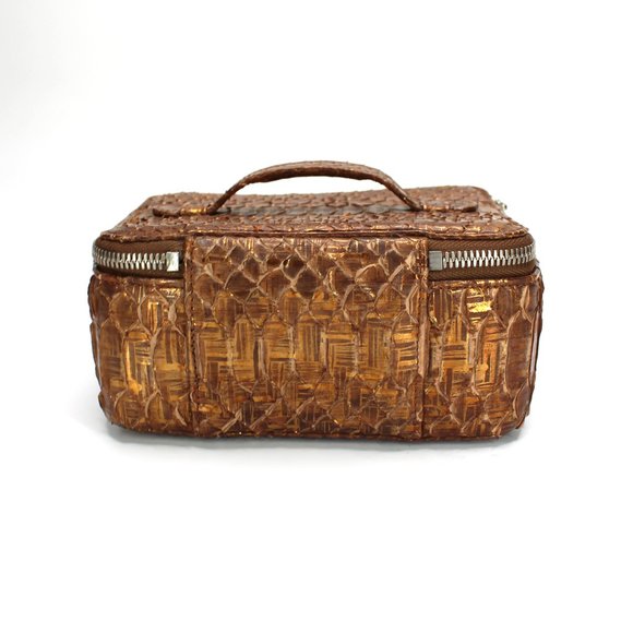 CHANEL Copper Python Snakeskin Jewelry Travel Tote Removable Pouch RARE NEW - Picture 5 of 12